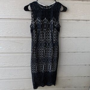 Marciano Black and White Lace Midi Dress